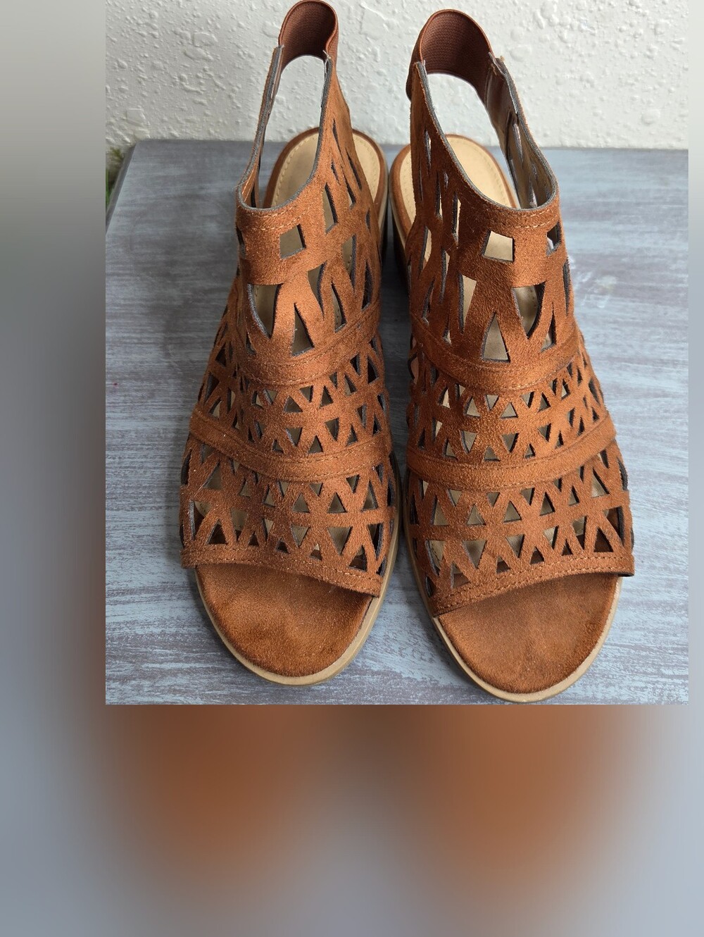 American Eagle Open-Toe Laser-Cut Slingback Sandals in Brown Size 7.5 (Se2)